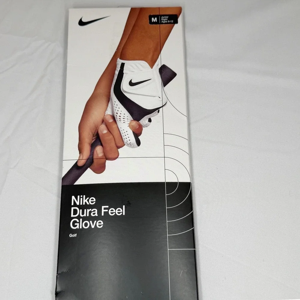Nike Dura Feel Junior Golf Glove White Black Right Hand Size M Ages 8-12 110-82